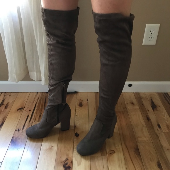 Faux suede over the knee Taupe boots - Picture 5 of 7